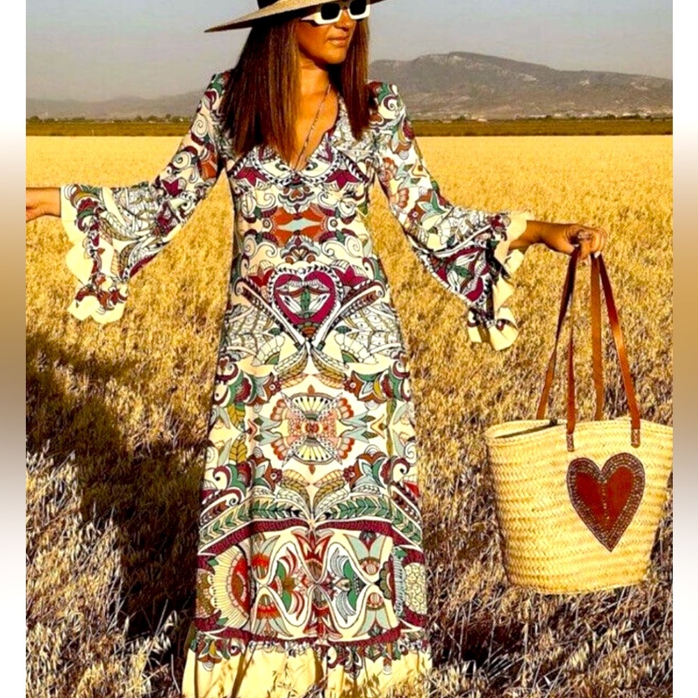 Zara NWT Maxi Midi Printed Multi-colour Ruffle Dress Bloggers Fav Size S